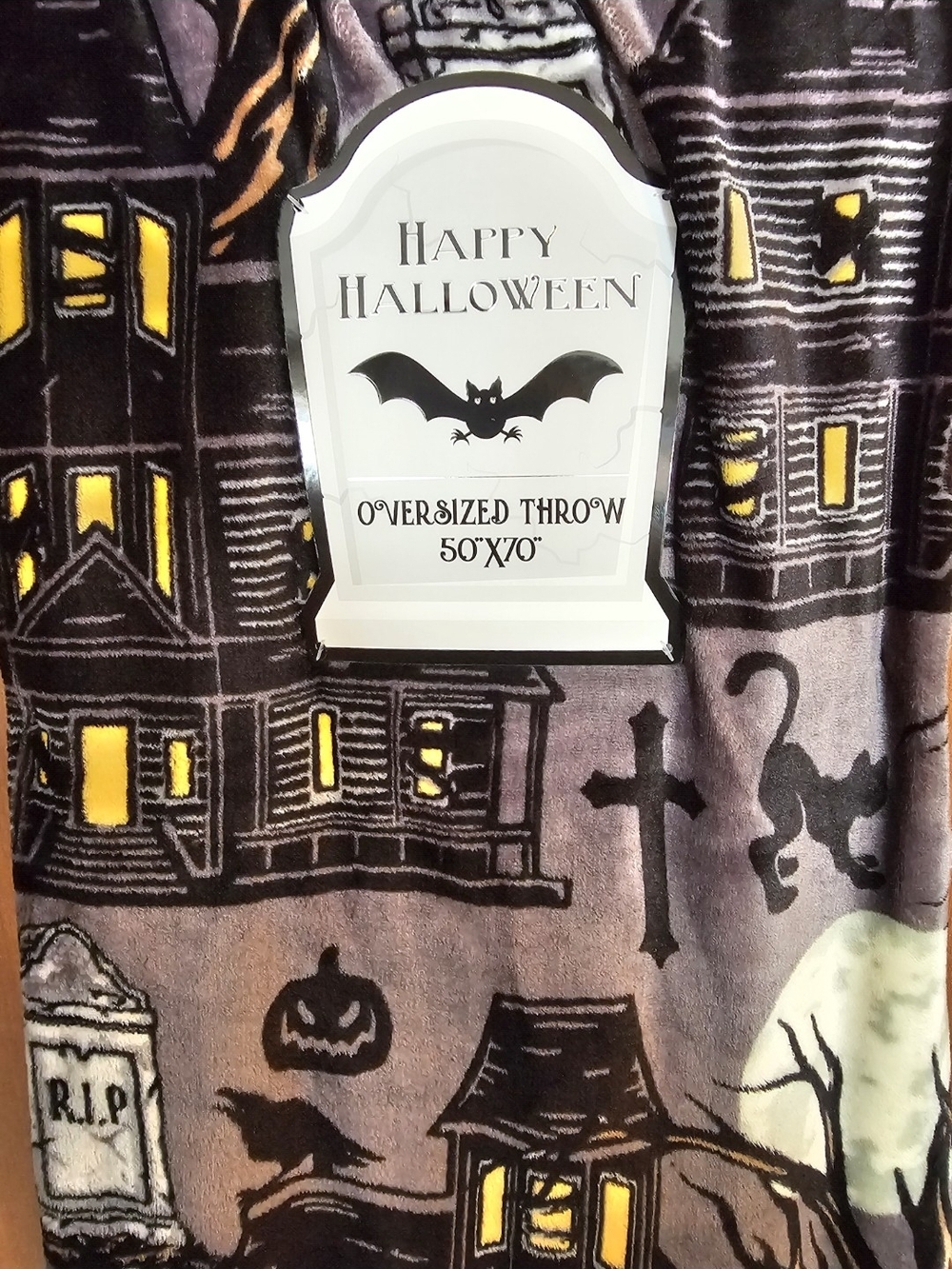 Happy Halloween Throw - Gray & Yellow Haunted House